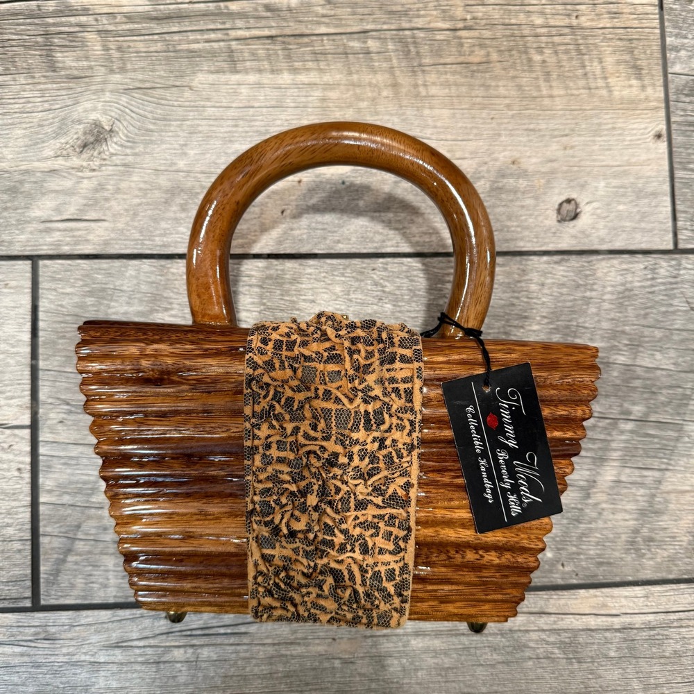 New Timmy Woods Beverly Hills Collectible Art Handmade Acacia Wood Purse Handbag